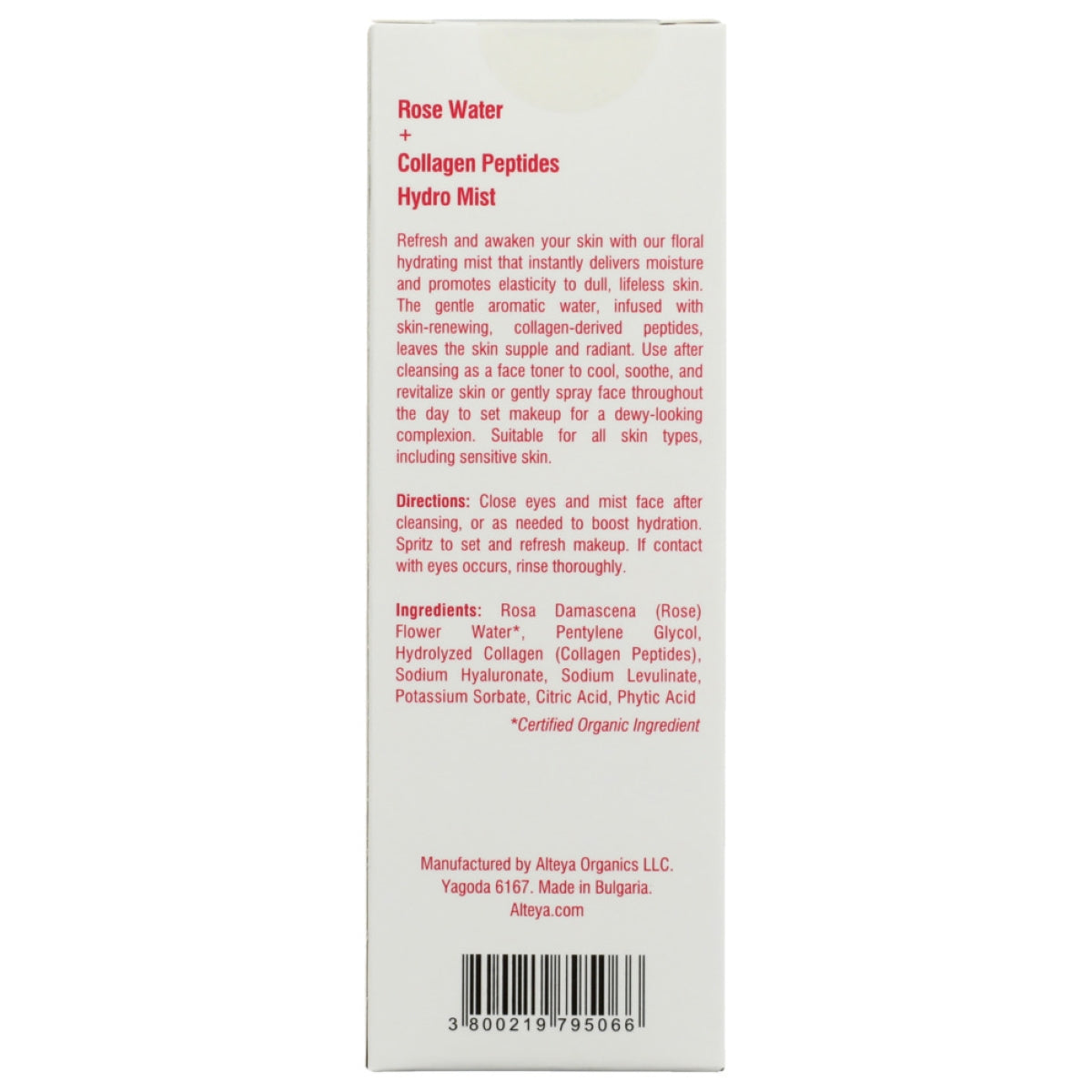 Rose Water Face Toner with Collagen Peptides and Hyaluronic Acid