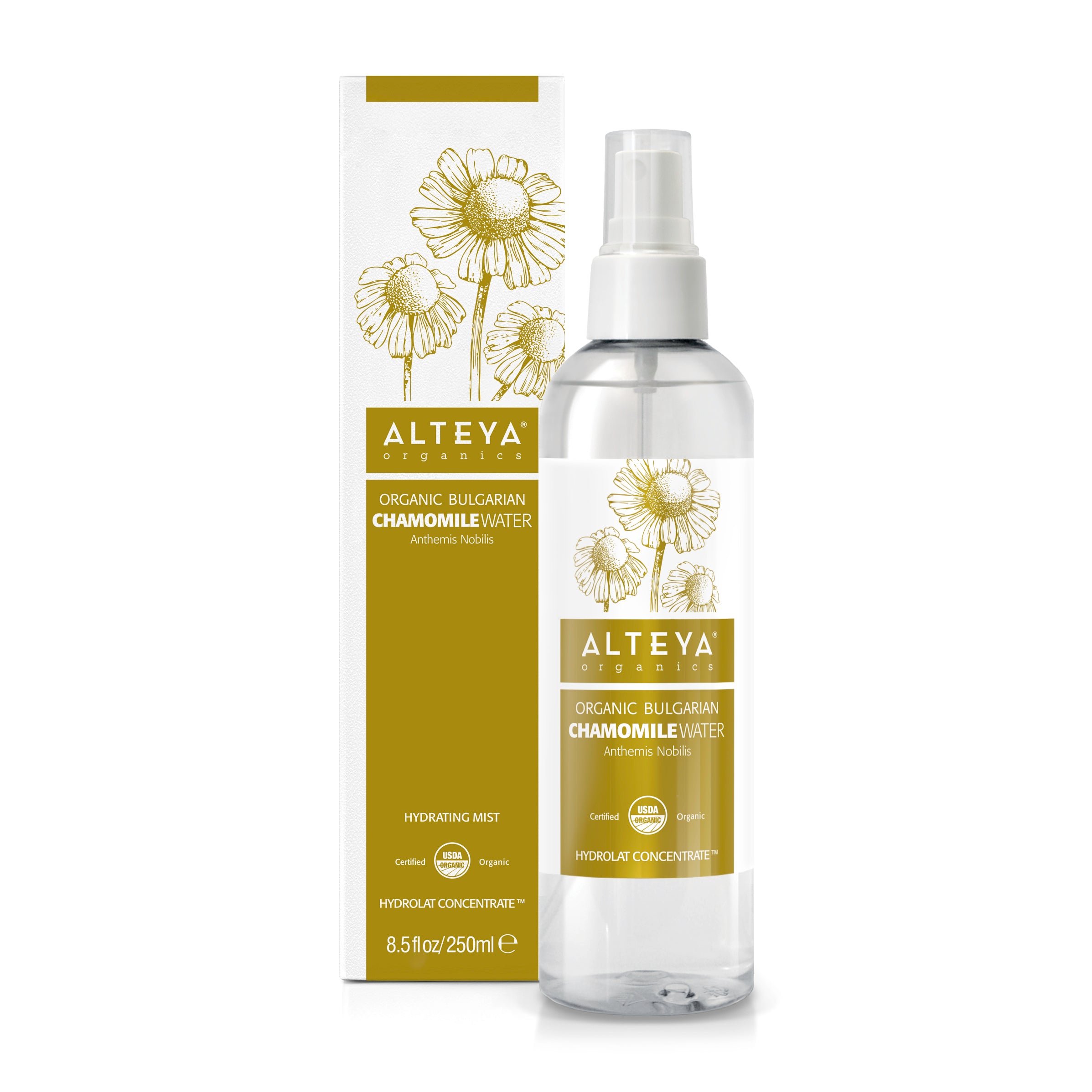 Experience the refreshing Aveta hydrating mist in a generous 200 ml size, enriched with Bulgarian Organic Chamomile Water for ultimate skin rejuvenation. This USDA organic mist will leave your skin feeling hydrated and