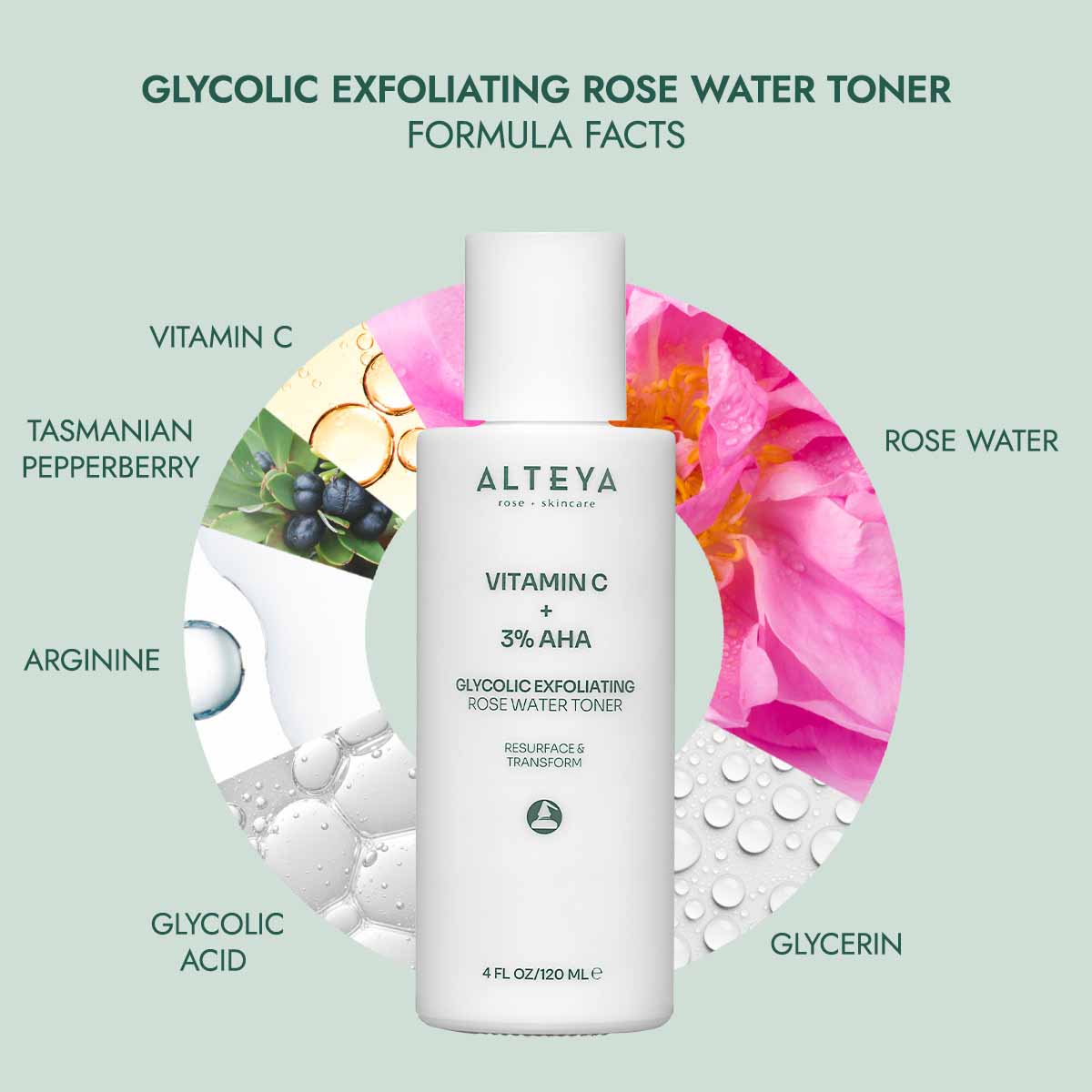 alteya organic glycolic exfoliating rose water toner