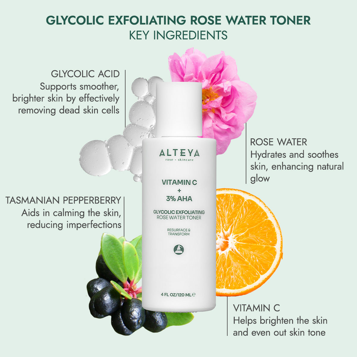alteya organic glycolic exfoliating rose water toner