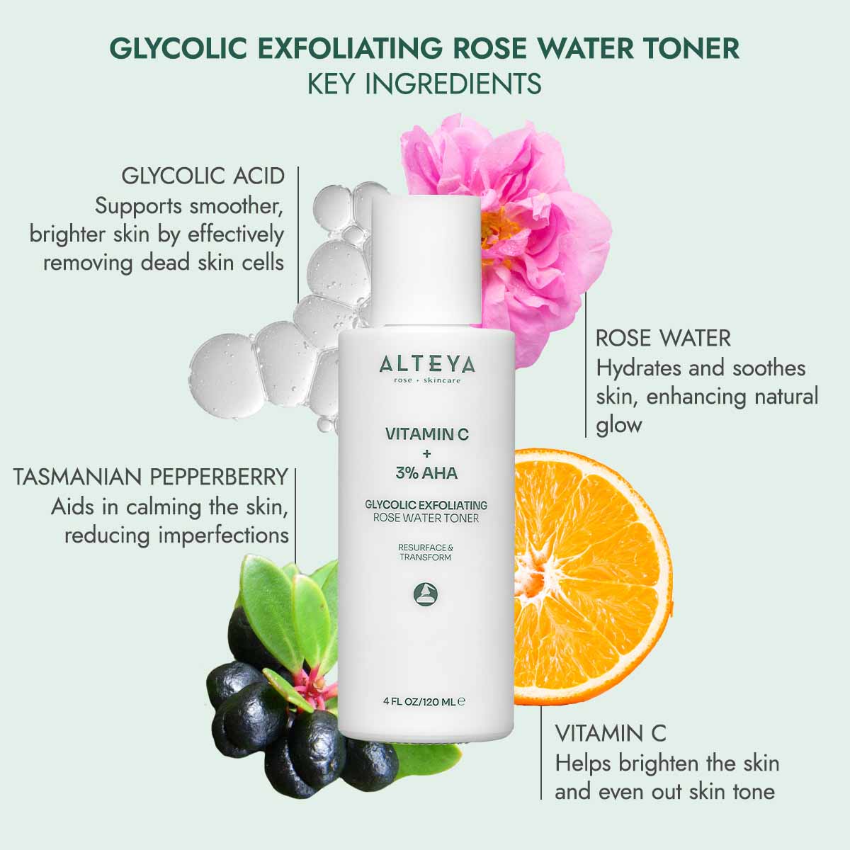 alteya organic glycolic exfoliating rose water toner