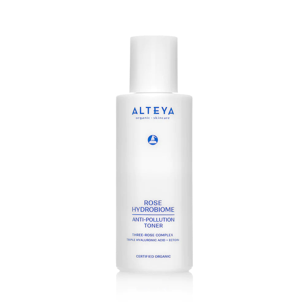 Aeteya Rose Hydrobiome Anti-Pollution Toner infused with Triple Hyaluronic Acid for balanced skin.