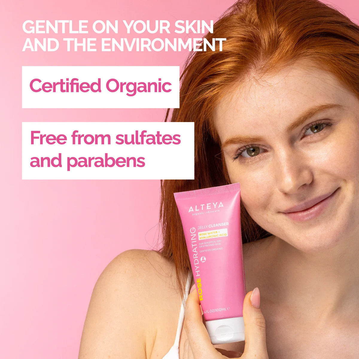 Gentle on your skin and the environment, our certified organic Alteya Organics Rose Hydrating Jelly Cleanser is free from sulfates and parabens. Infused with organic rose water and hyalur