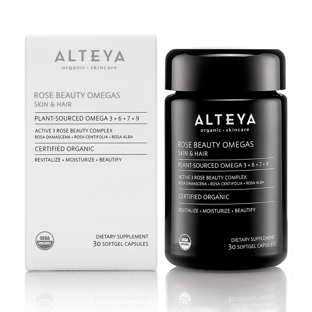 Alteya Organics Rose Beauty Omegas Skin & Hair Organic Supplement is an organic dietary formula packed with antioxidants.