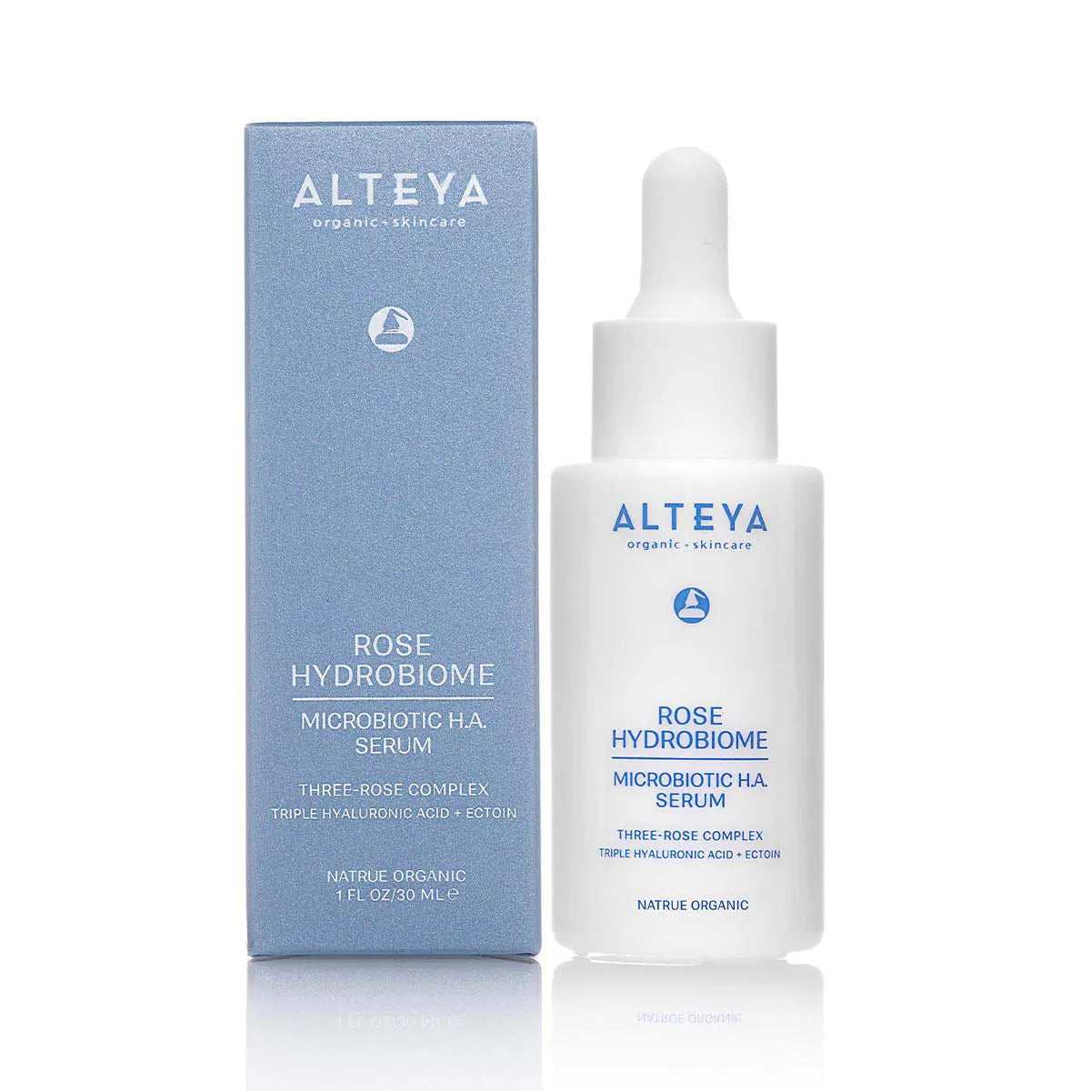 Aleveya Rose Hydrobiome Microbiotic H.A. Serum contains a potent blend of Hyaluronic Acid and Three-Rose Complex, in a 30ml formula designed to nourish and hydrate the skin.
