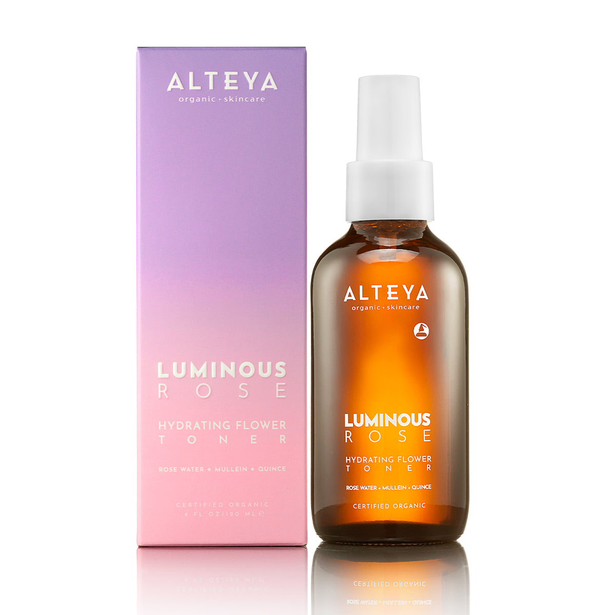 Introducing Hydrating Flower Toner Luminious Rose by Alteya Organics, a gentle toner designed to purify and hydrate your skin.
