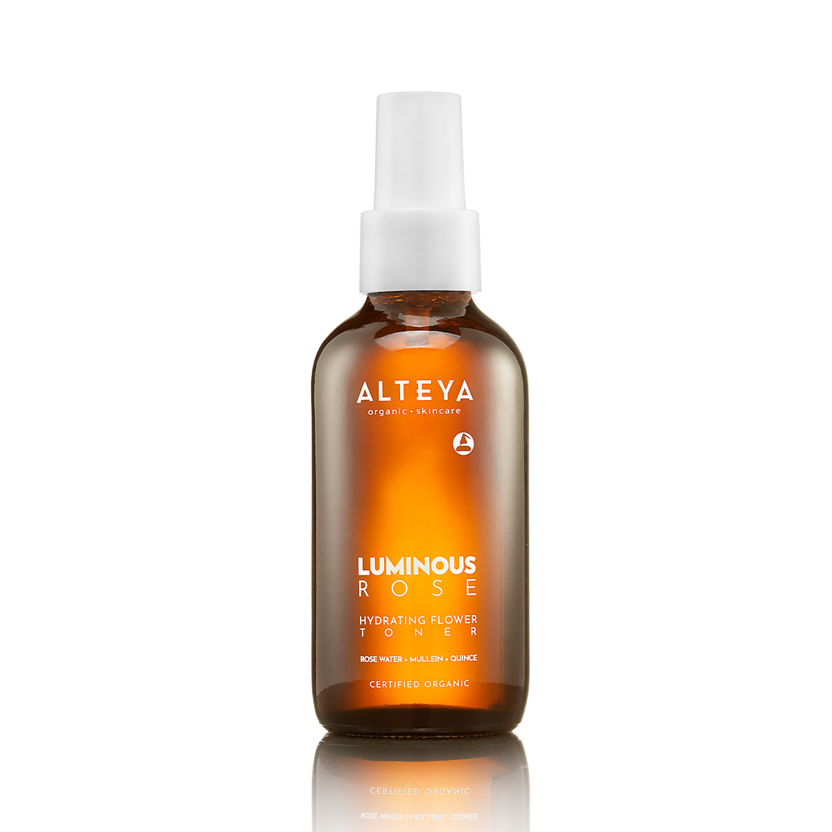 A bottle of Alteya Organics' Hydrating Flower Toner Luminous Rose helps purify and act as a gentle toner.