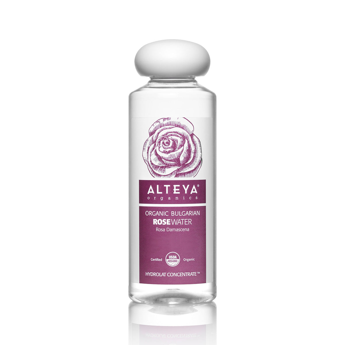 An Organic Bulgarian Rose Water - 8.5 Fl Oz by Alteya Organics providing hydration for skincare on a white background.