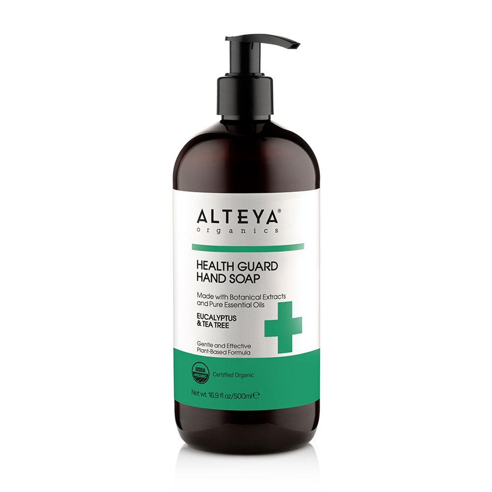 A bottle of Alteya Organics Liquid Soap Eucalyptus & Tea Tree on a white background.