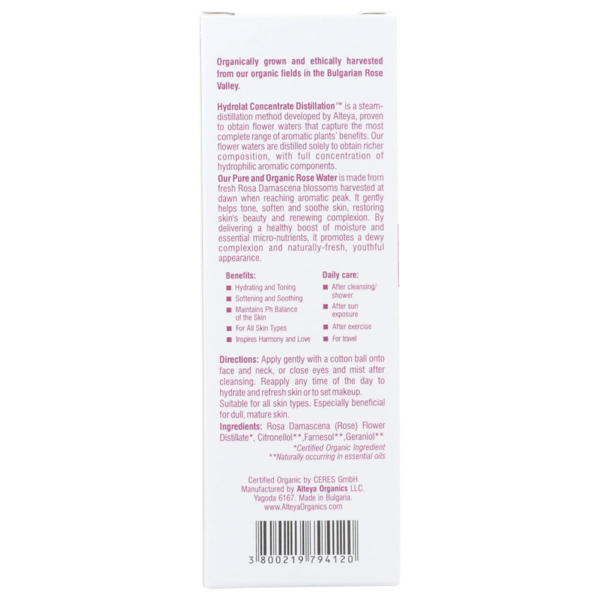 USDA Certified Organic Bulgarian Rose Water - 100% Pure Steam-Distilled Rosa Damascena Facial Toner – Glass Spray