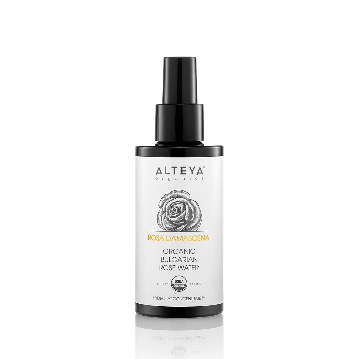 The Alteya's Organic Toner Mist, presented in a violet glass spray bottle of 3.4 fl oz, is a rose water product known for its hydrating and soothing properties.