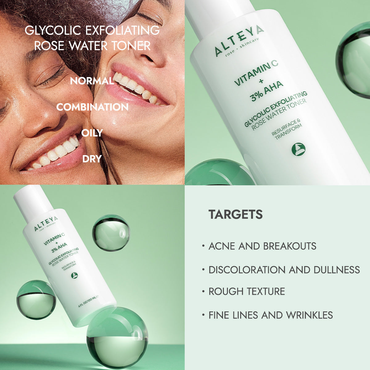 alteya organic glycolic exfoliating rose water toner