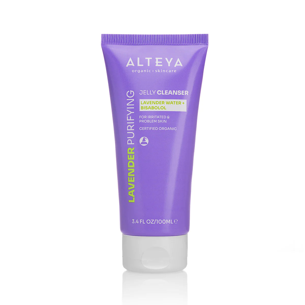 A tube of Alteya Organics Lavender Purifying Jelly Cleanser, enriched with organic lavender water for a purifying and soothing cleansing experience.