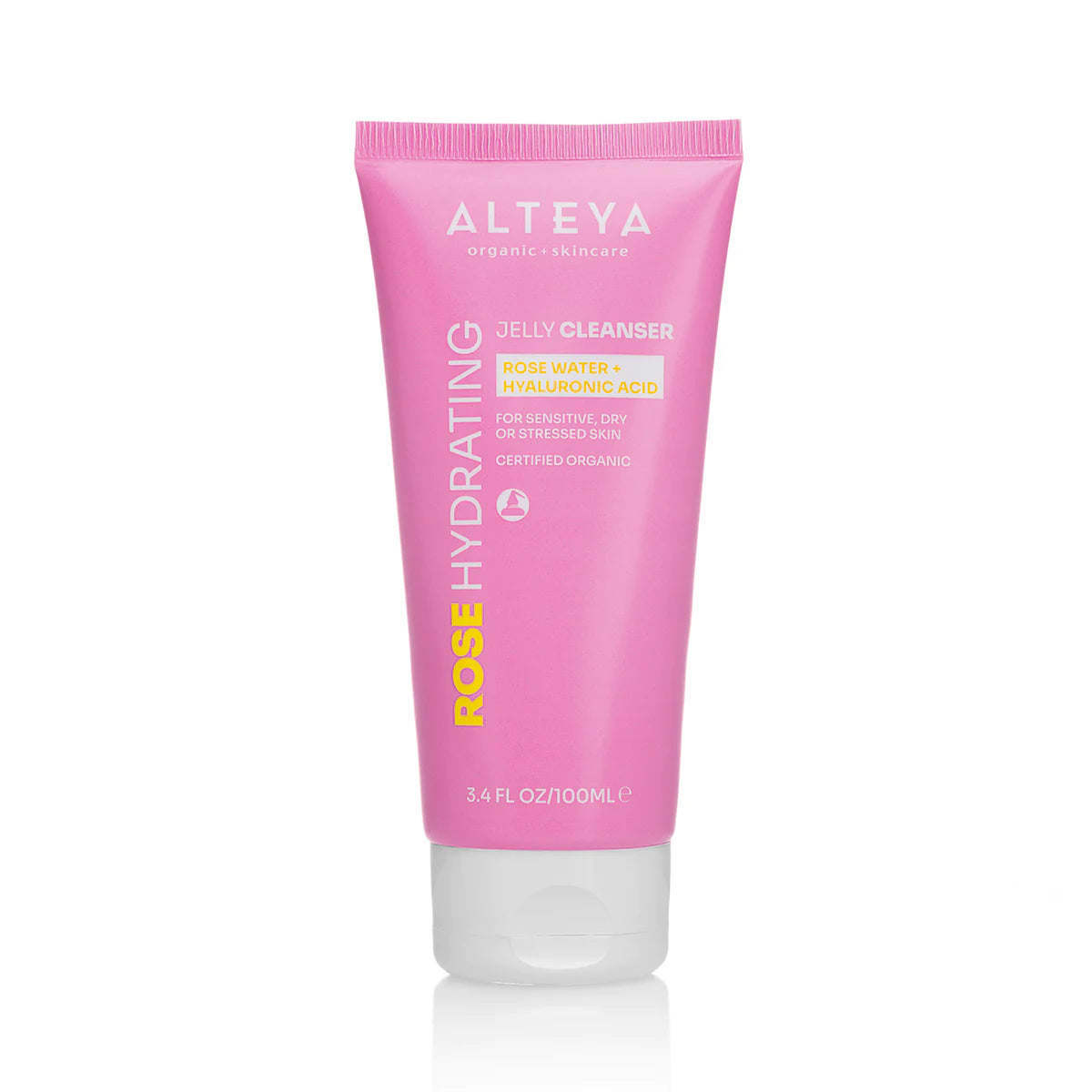 A tube of Alteya Organics Rose Hydrating Jelly Cleanser on a white background.