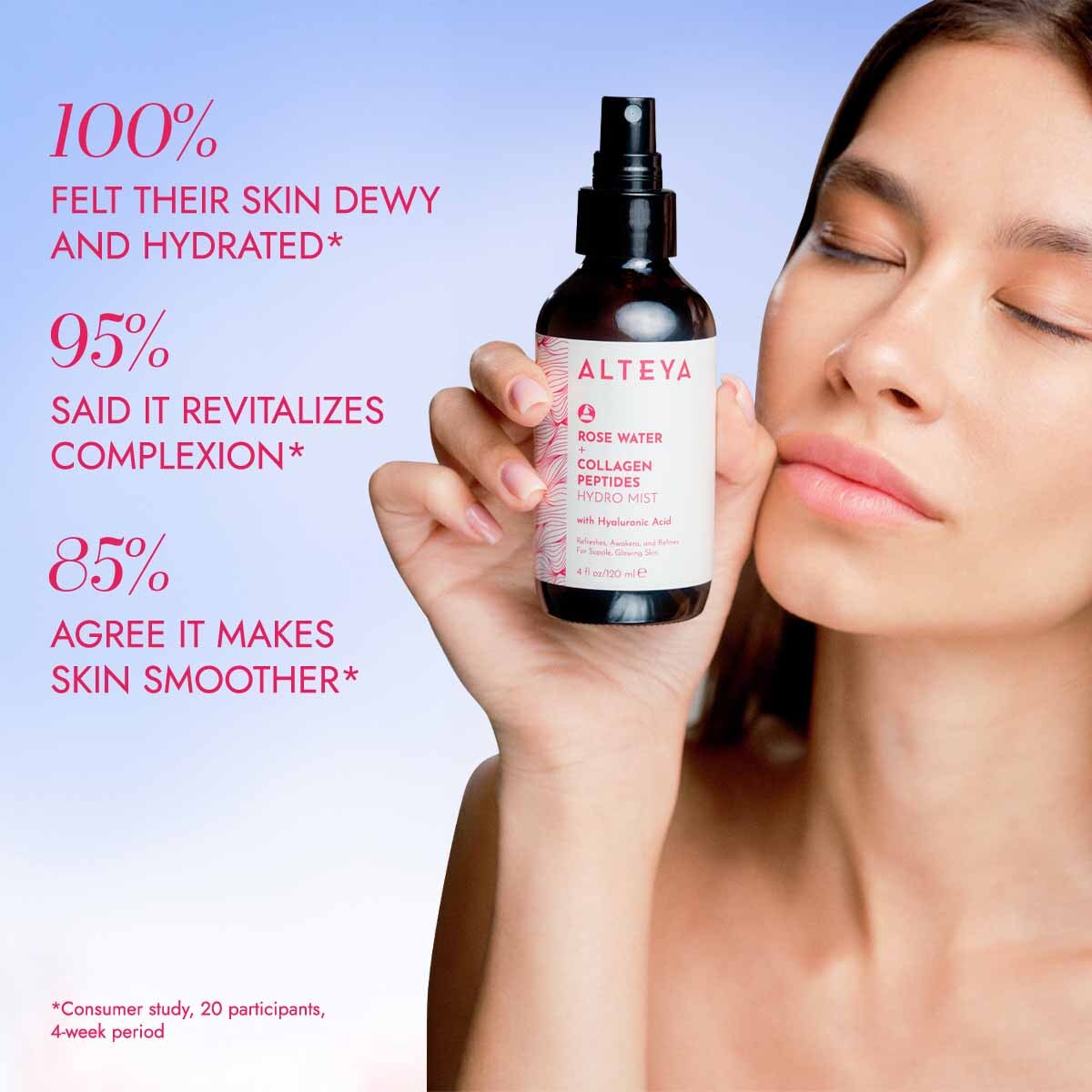 Rose Water Face Toner - Collagen Peptides & Hyaluronic Acid