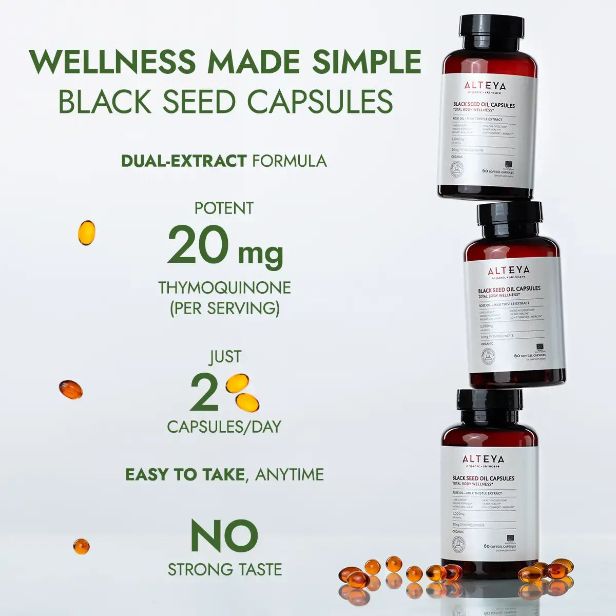 black seed oil capsules rose oil + milk thistle extract