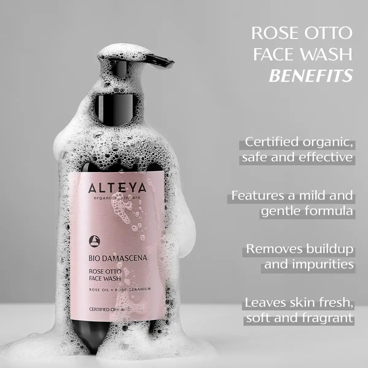 benefits rose otto face wash bio damascena