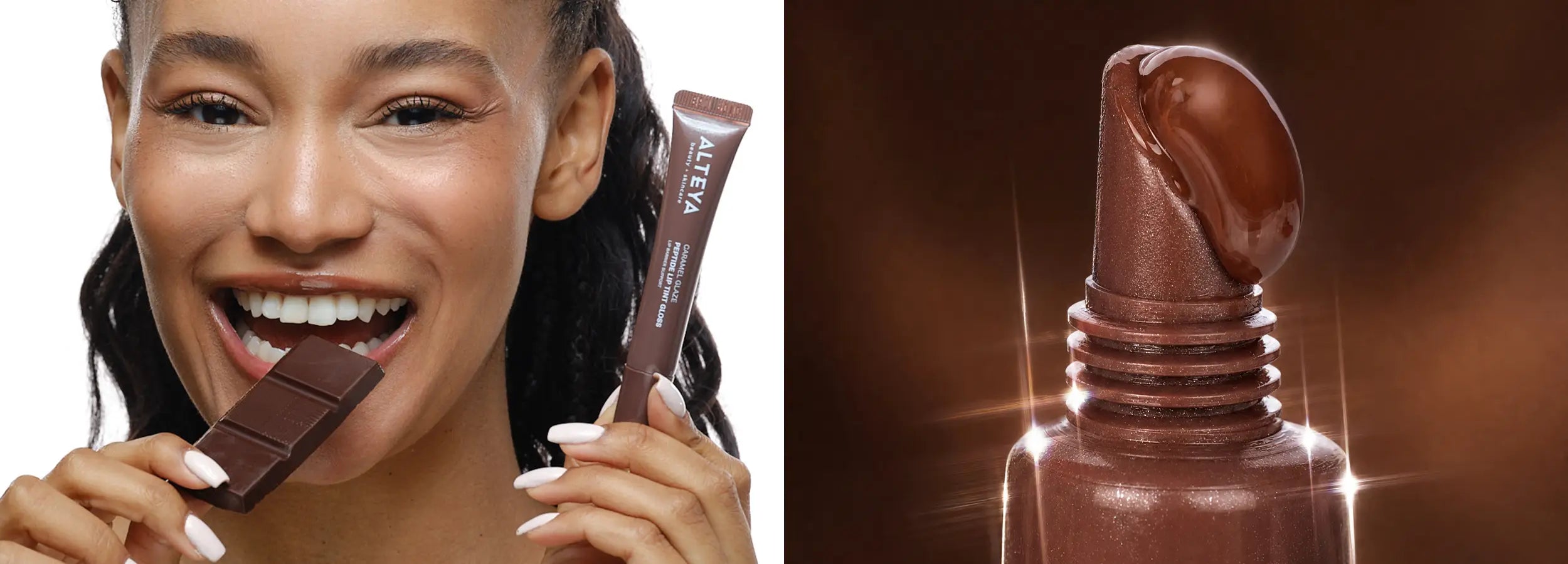 Conventional lip gloss caramel glaze banner