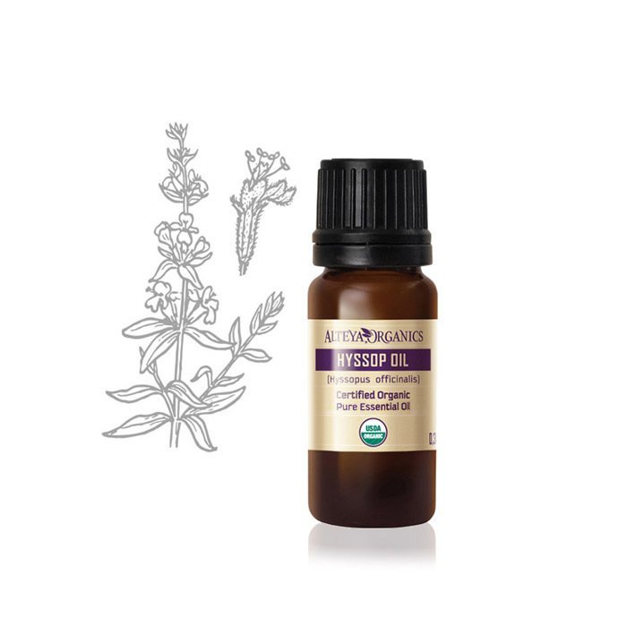 Organic Hyssop essential oil - 10ml. This oil is perfect for respiratory problems or when you need to relax and reduce anxiety. You can also use Alteya Organics Hyssop essential oil topically by diluting it.