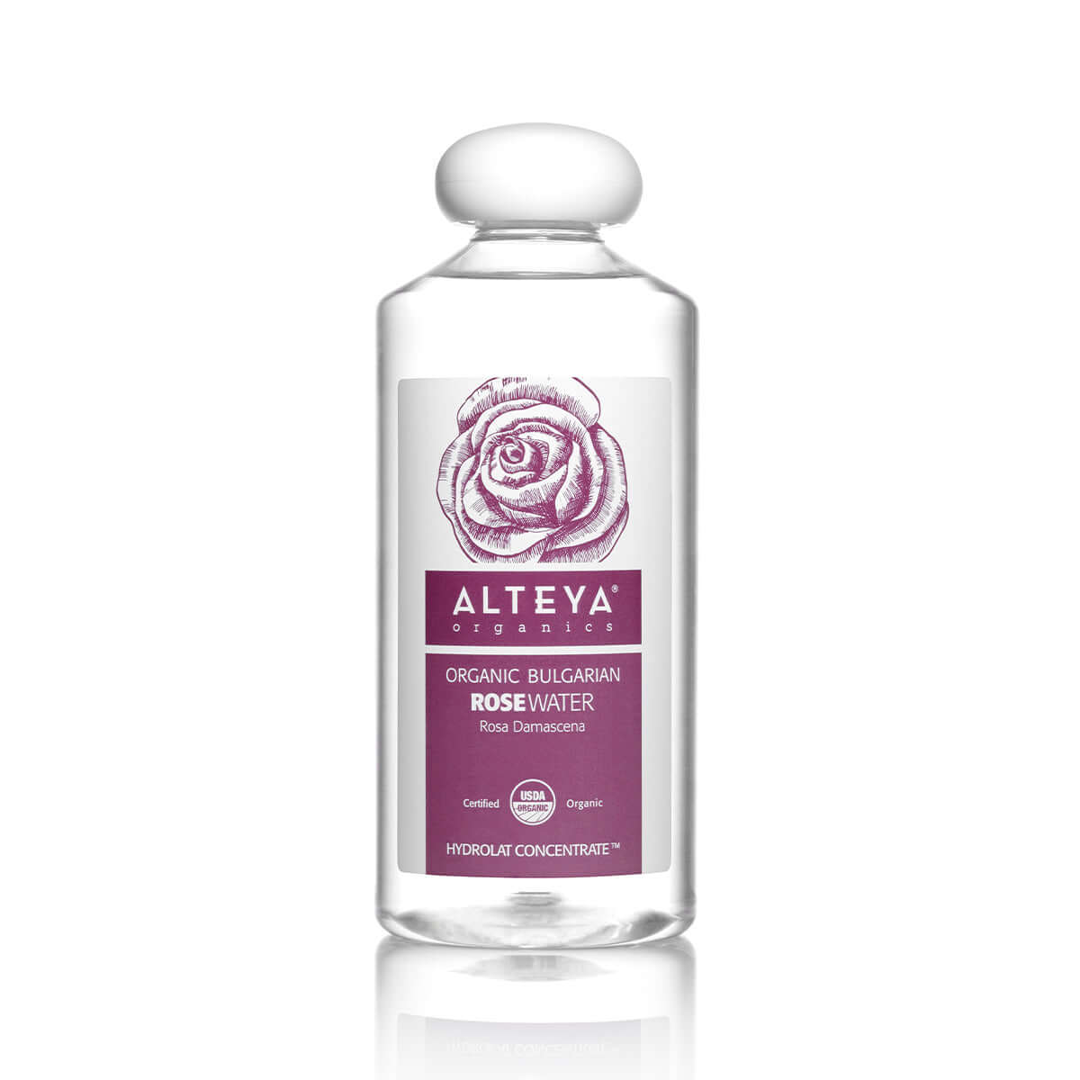 A bottle of Alteya Organics Organic Bulgarian Rose Water - 17 Fl Oz, perfect for hydration and skincare.