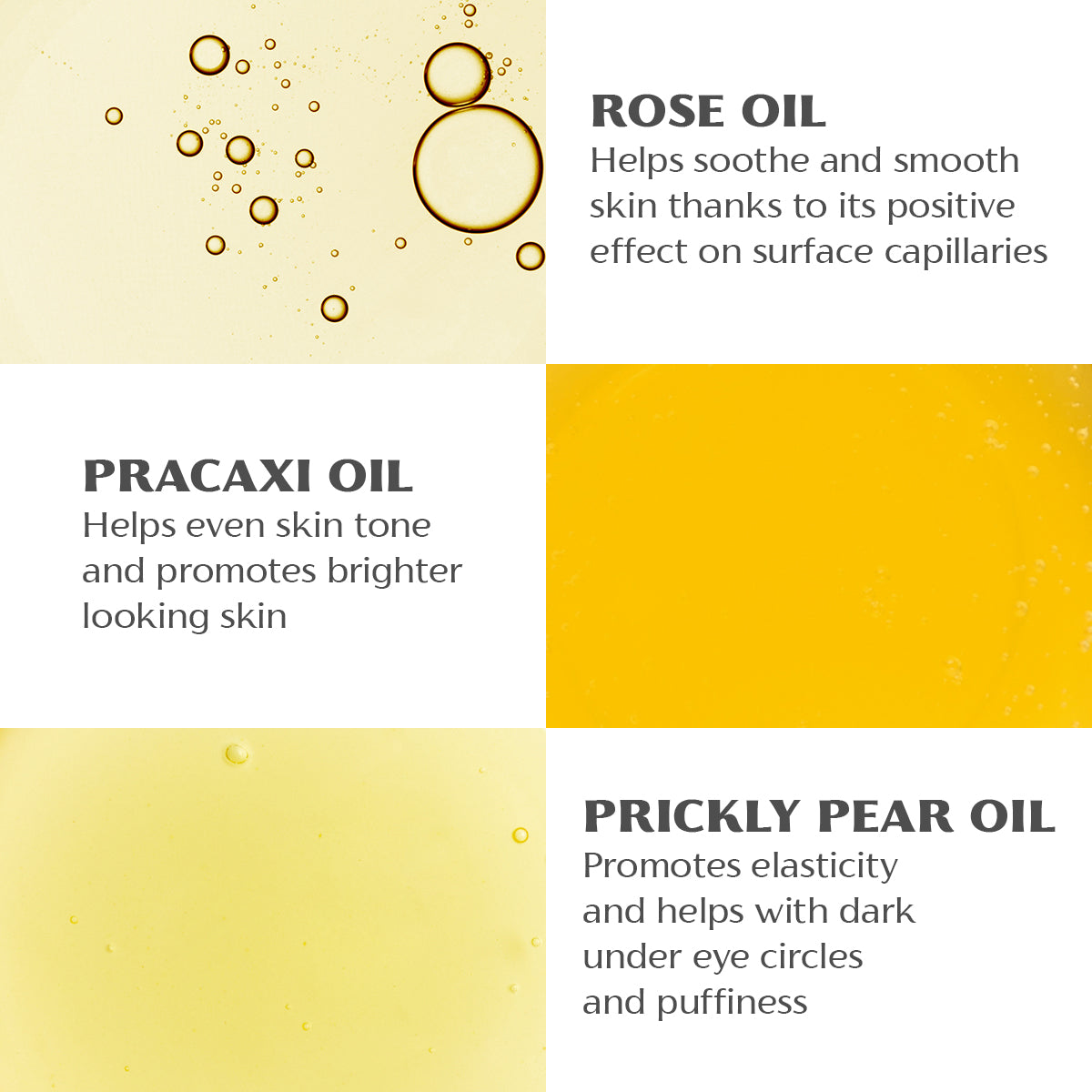 A poster showcasing the various types of oils, including Alteya Organics Bio Damascena Rose Otto Restoring Eye Serum and Skin Reviving Complex, known for their line and wrinkle reduction properties.