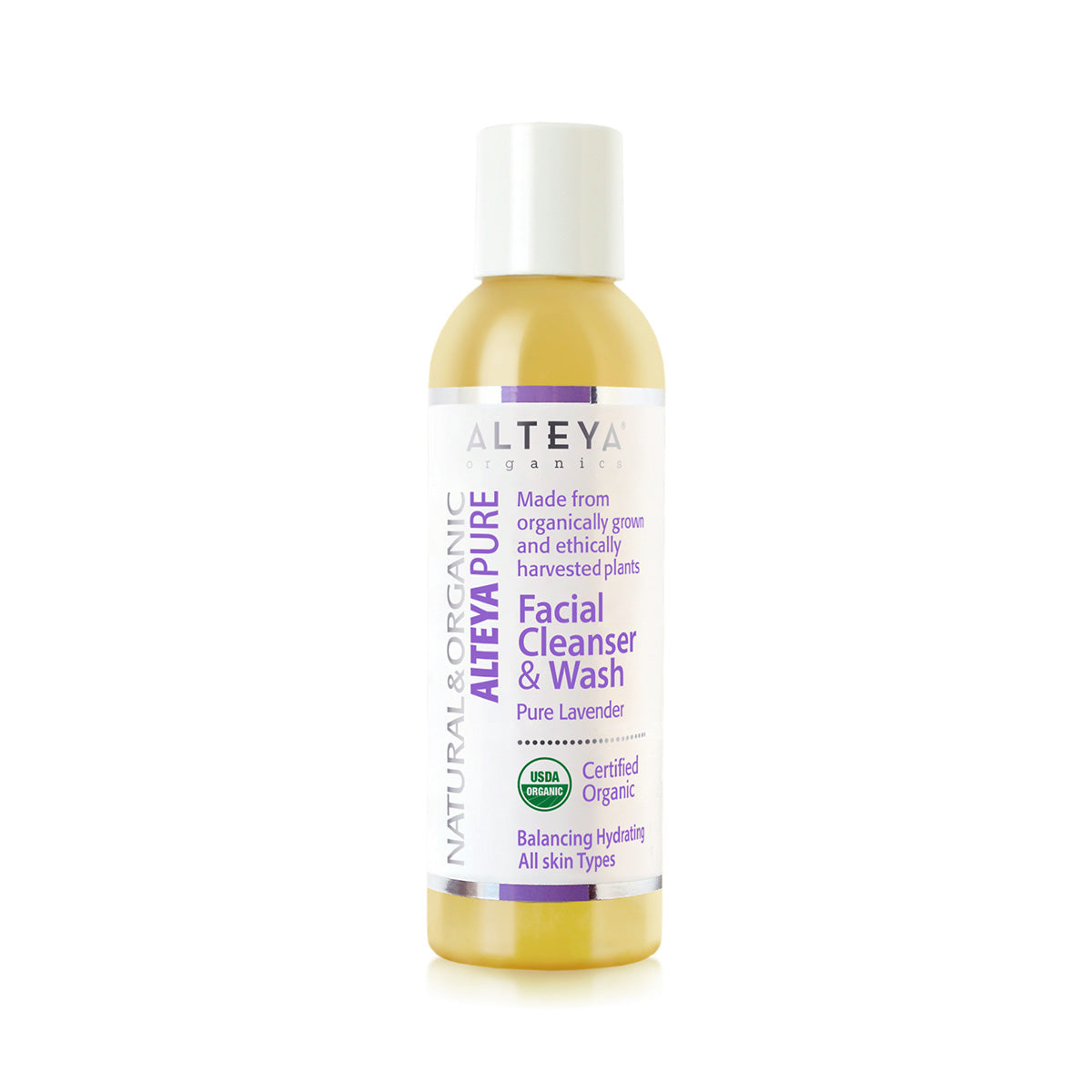 An organic bottle of Alteya Organics Facial Cleanser & Wash - Pure Lavender on a white background.
